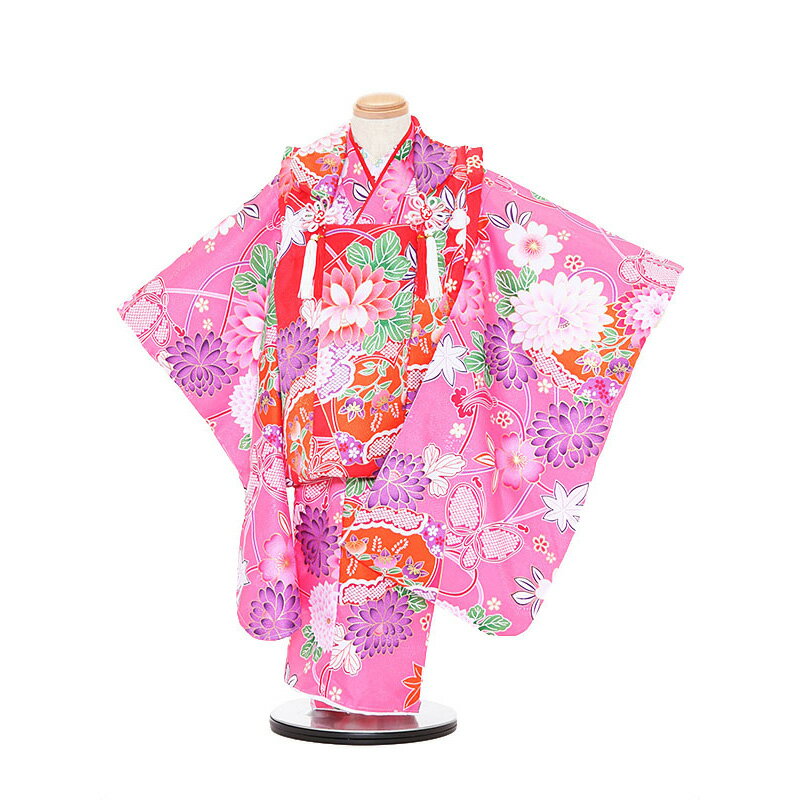 【レンタル】【あす楽】着物 3歳 被布 セット 753 七五三レンタル 3022 赤×ピンク 牡丹 3歳 女児 被布 七五三 三歳女児 きものレンタル 子供 往...