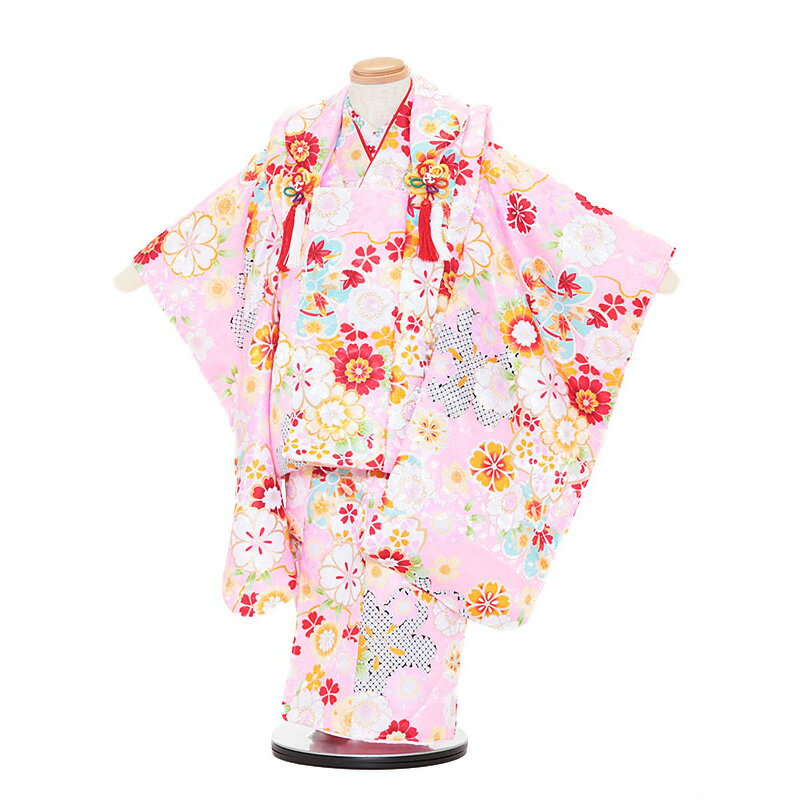 【レンタル】【あす楽】着物 3歳 被布 セット 753 七五三レンタル 3029 ピンク×ピンク 花 3歳 女児 被布 七五三 三歳女児 きものレンタル 子供 ...