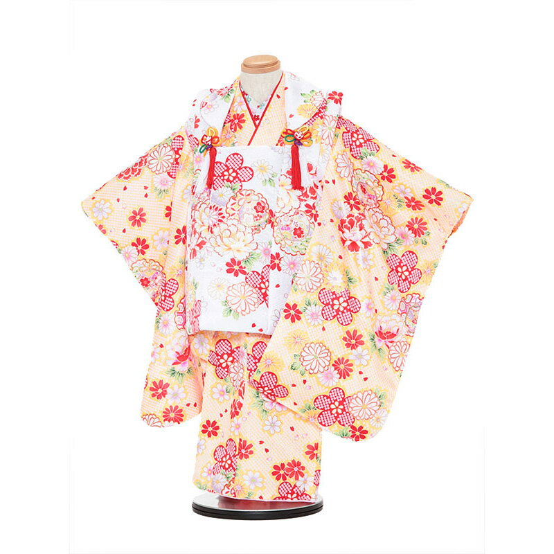 【レンタル】【あす楽】着物 3歳 被布 セット 753 七五三レンタル 3038 白×山吹色 牡丹 3歳 女児 被布 七五三 三歳女児 きものレンタル 子供 往...