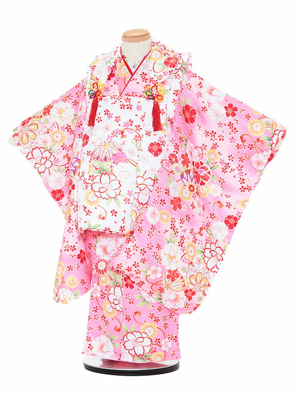 【レンタル】【あす楽】着物 3歳 被布 セット 753 七五三レンタル 3039 白×ピンク 花 3歳 女児 被布 七五三 三歳女児 きものレンタル 子供 往復...