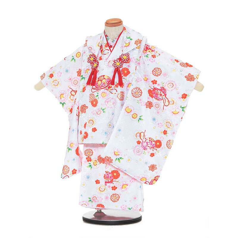 【レンタル】【あす楽】着物 3歳 被布 セット 753 七五三レンタル 3041 白地 まり 3歳 女児 被布 七五三 三歳女児 きものレンタル 子供 往復送料...