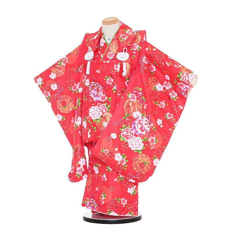 【レンタル】【あす楽】着物 3歳 被布 セット 753 七五三レンタル 3045 赤地 桜 バラ 3歳 女児 被布 七五三 三歳女児 きものレンタル 子供 往復...