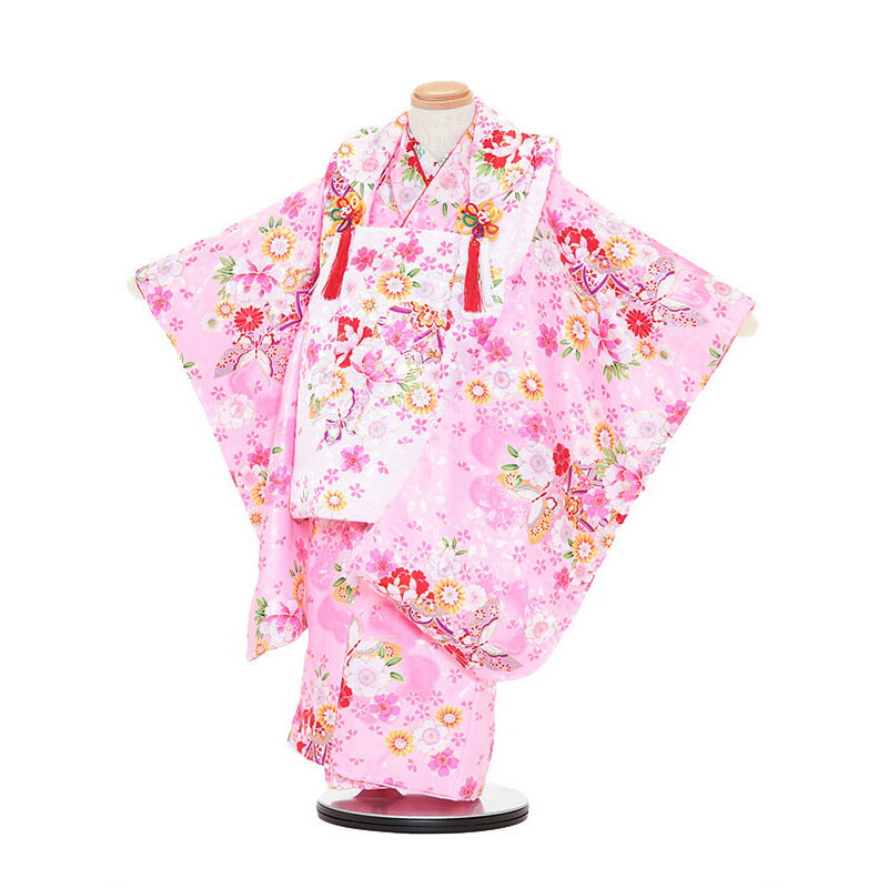 【レンタル】【あす楽】着物 3歳 被布 セット 753 七五三レンタル 3075 薄ピンク×ピンク 桜 3歳 女児 被布 七五三 三歳女児 きものレンタル 子供...