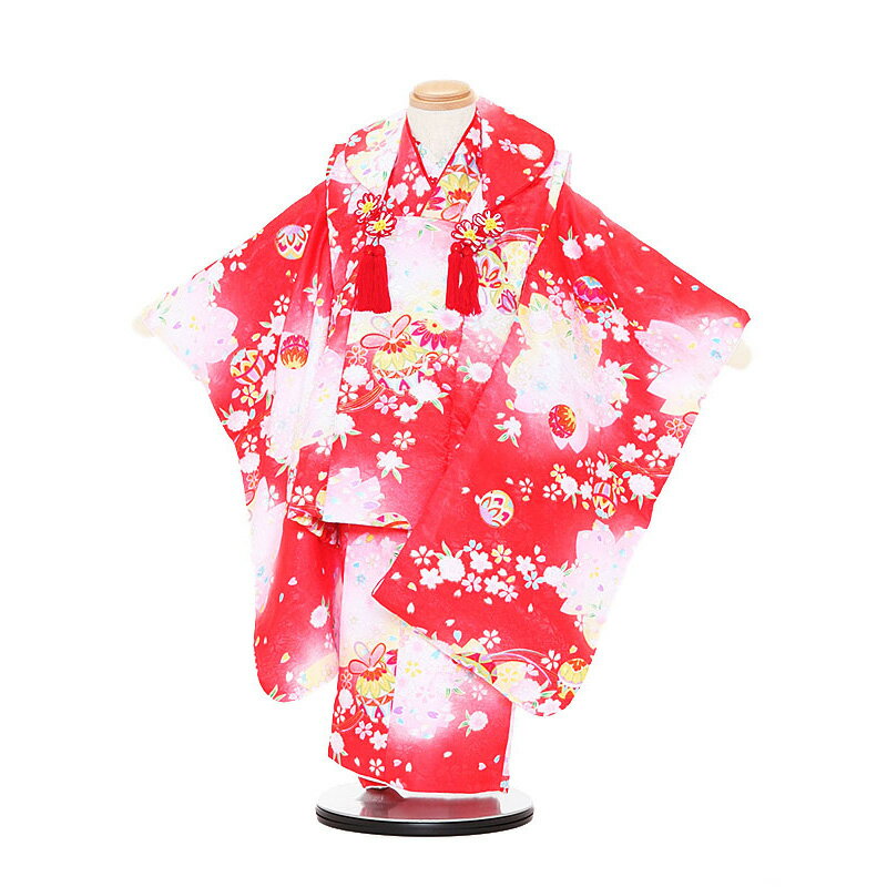【レンタル】【あす楽】着物 3歳 被布 セット 753 七五三レンタル 3090 赤×赤 桜 3歳 女児 被布 七五三 三歳女児 きものレンタル 子供 往復送料...