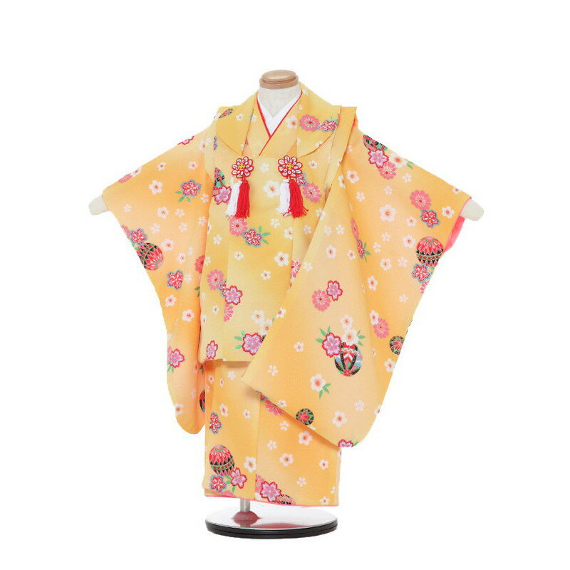 【レンタル】【あす楽】 着物 3歳 被布 セット 753 七五三レンタル M328 黄色/まり桜 3歳 女児 被布 七五三 三歳女児 きものレンタル 子供 往復...
