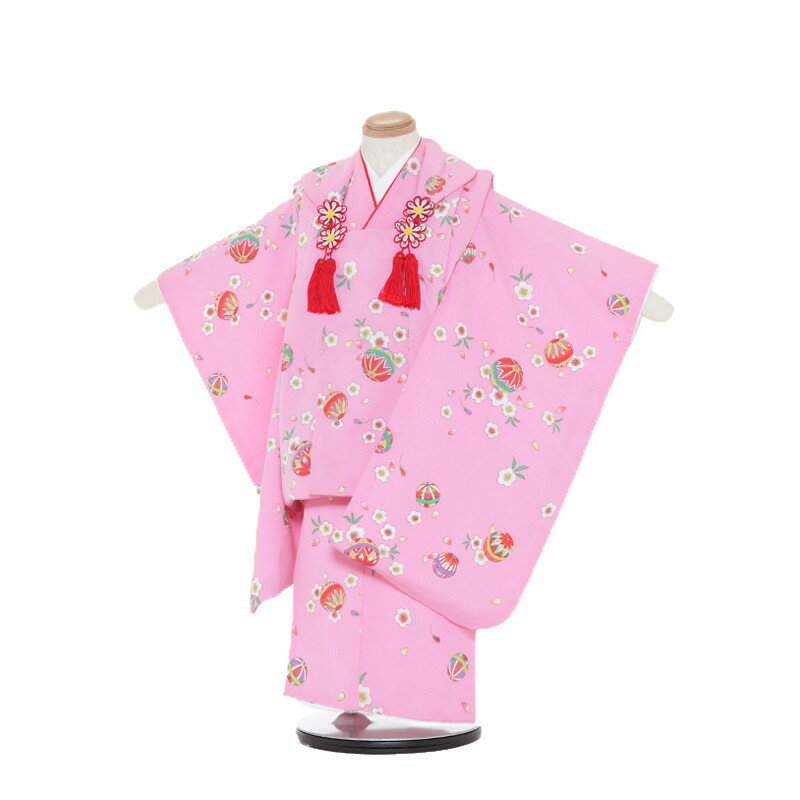 【レンタル】【あす楽】 着物 3歳 被布 セット 753 七五三レンタル F344 ピンク/桜まり 3歳 女児 被布 七五三 三歳女児 きものレンタル 子供 往...