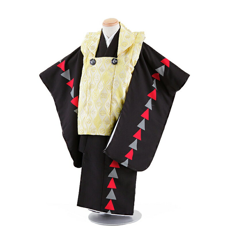 【レンタル】【あす楽】【被布】753|七五三 被布|着物 レンタル|七五三 レンタル 5046 黄色地×黒 鱗 3歳男の子|753|七五三 着物 3歳|七五三|...