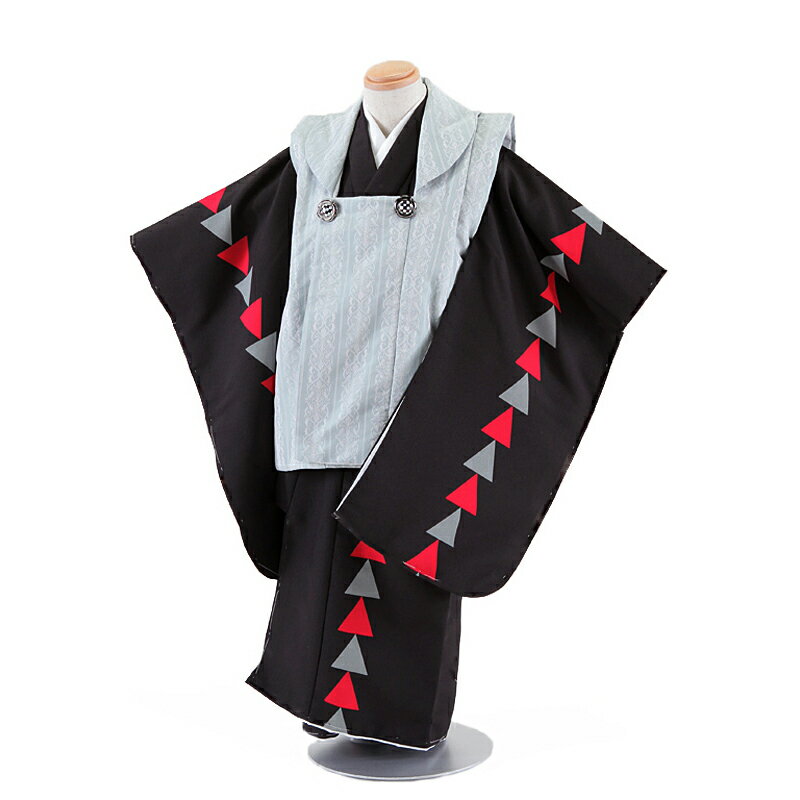 【レンタル】【あす楽】【被布】753|七五三 被布|着物 レンタル|七五三 レンタル 5047 薄鼠色地×黒 鱗 3歳男の子|753|七五三 着物 3歳|七五三...