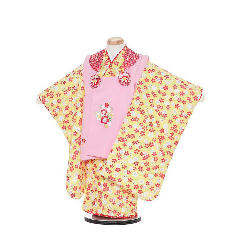 【レンタル】【あす楽】七五三 着物 3歳 被布 セット 753 七五三レンタルH306 黄色地 桜 3歳 女児 被布 七五三 三歳女児 きものレンタル 子供 往...
