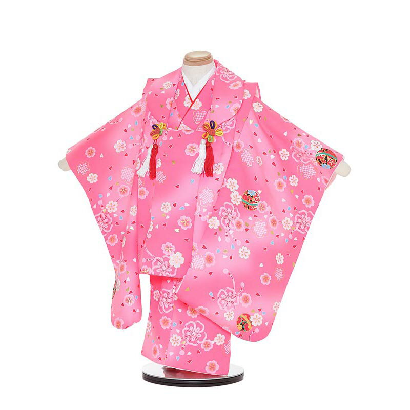 【レンタル】【あす楽】七五三 着物 3歳 被布 セット 753 七五三レンタルH313 ピンク地 梅に鞠 3歳 女児 被布 七五三 三歳女児 きものレンタル 子...