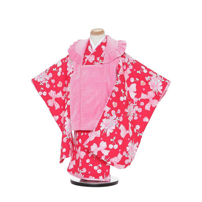 【レンタル】【あす楽】七五三 着物 3歳 被布 セット 753 七五三レンタルH330 Mezzo Piano 赤地 3歳 女児 被布 七五三 三歳女児 きもの...