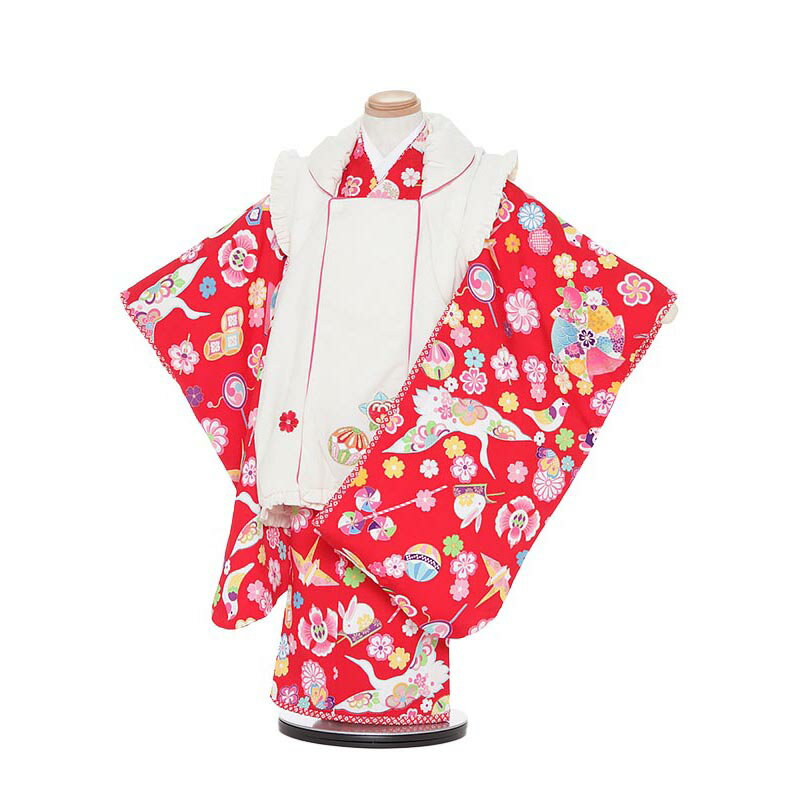 【レンタル】【あす楽】七五三 着物 3歳 被布 セット 753 七五三レンタルH347 乙葉 白×赤 うさぎ 3歳 女児 被布 七五三 三歳女児 きものレンタル...