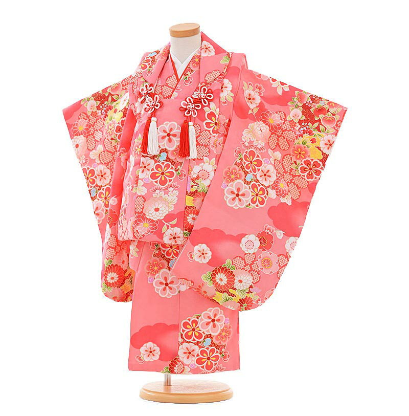 【レンタル】【あす楽】七五三 着物 3歳 被布 セット 753 七五三レンタルA301 赤地 小花3歳 女児 被布 七五三 三歳女児 きものレンタル 子供 往復...