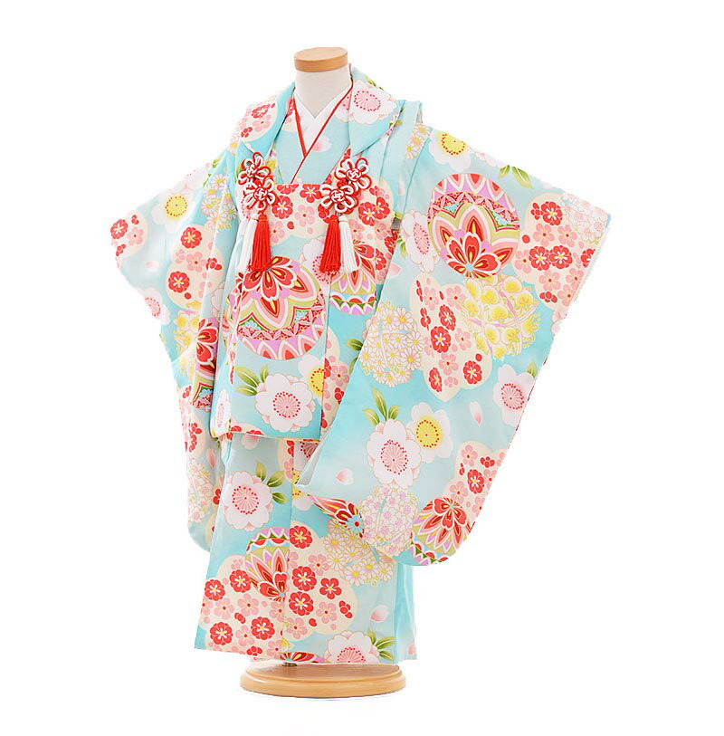 【レンタル】【あす楽】七五三 着物 3歳 被布 セット 753 七五三レンタルA304 水色 まり梅桜3歳 女児 被布 七五三 三歳女児 きものレンタル 子供 ...