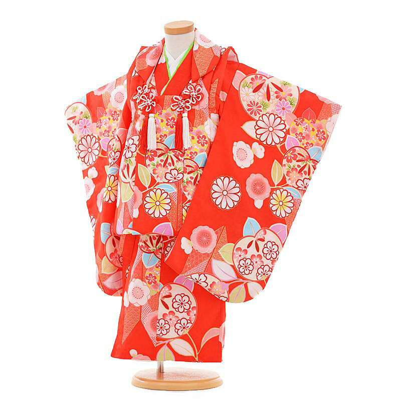 【レンタル】【あす楽】七五三 着物 3歳 被布 セット 753 七五三レンタルA305 赤地 華紋3歳 女児 被布 七五三 三歳女児 きものレンタル 子供 往復...