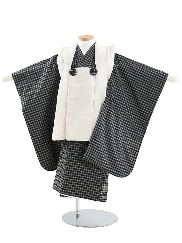 【レンタル】【あす楽】【被布】753|七五三 被布|着物 レンタル|七五三 レンタル B306 ギンガムチェック 3歳男の子|753|七五三 着物 3歳|七五三|被布|子供|きもの|レンタル|往復送料無料【0AOB306】