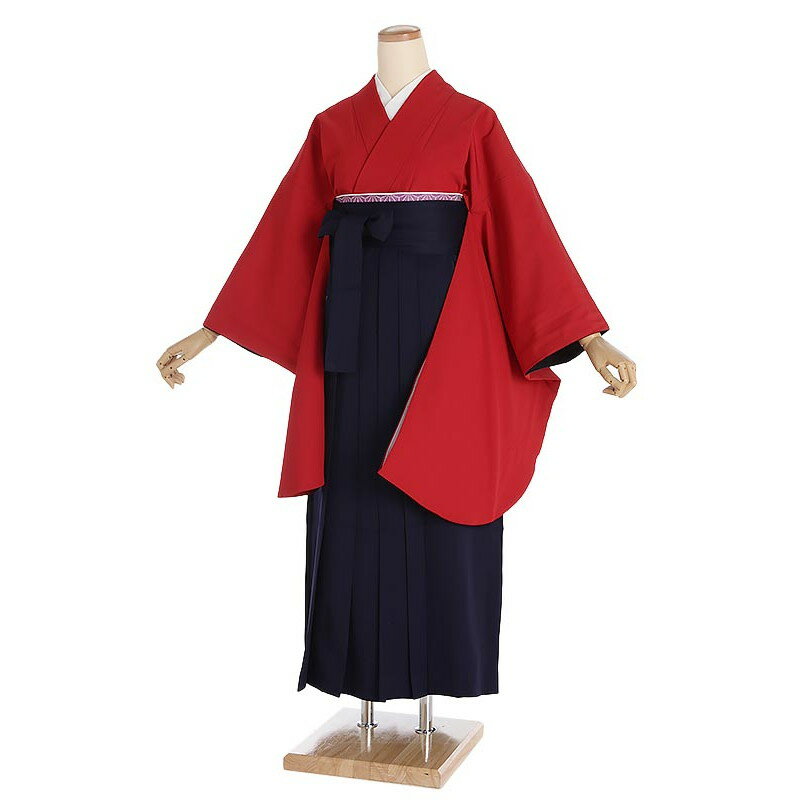 【レンタル】卒業式 袴レンタル 赤無地×紺袴セット 150cm-155cm [7号-13号] 大学生 卒業袴 貸衣装 女性 着物 専門学校 謝恩会 和装【0AG0061】(4)