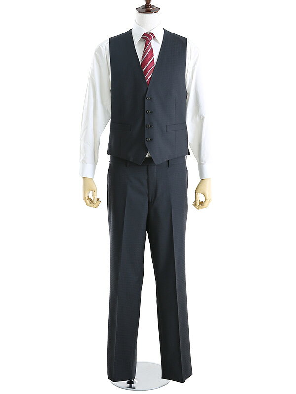 【レンタル】メンズスーツレンタル 016 FICCE ネイビー シングルボタン スリーピース ベスト フルセット 在宅勤務 テレワーク Zoom会議 web会議[fy16REN07]【0CW0016】