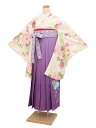 【レンタル】【あす楽】12歳前後 女児袴レンタル 0063 クリーム地牡丹×パープル袴 155-160cm 12歳 卒業式 小学生 卒業袴 6年生 貸衣装 子供着物【0AR0063】(4)