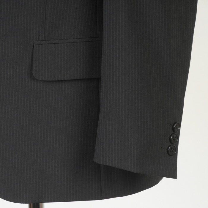 上下洗える スーツ3ピース ノータック スリム ビジネススーツ メンズ【Y4】黒 ストライプ柄 13000 SS5013