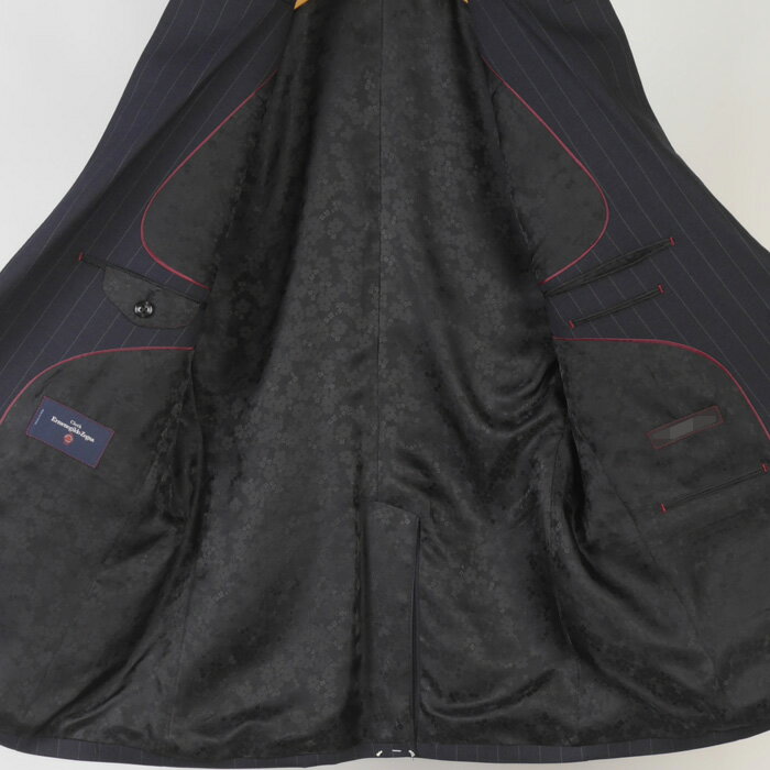 スーツ【ErmenegildoZegna】 ゼニア ビジネススーツ メンズ ノータック スリム 【AB体】 高品質ウール100％ 本水牛釦使用 濃紺・ストライプ 48000 bi tRS6054