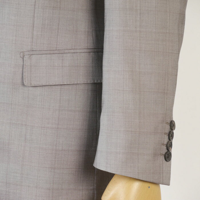 ビジネススーツ メンズ【Loropiana】ロロピアーナ「SOFTIME」ノータック本水牛釦使用 灰茶チェック bi 45000 tRS7048a