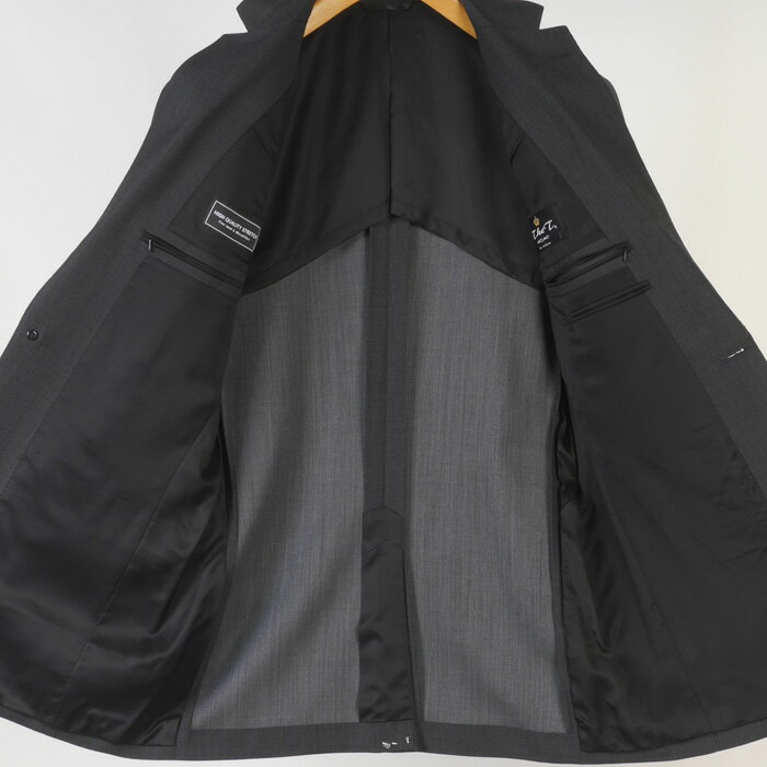 スーツウール混 ノータック スリム ビジネススーツ メンズ【Y7】ウール＆ポリエステル ストレッチ素材 チャコールグレー織り柄 16000 SS7012