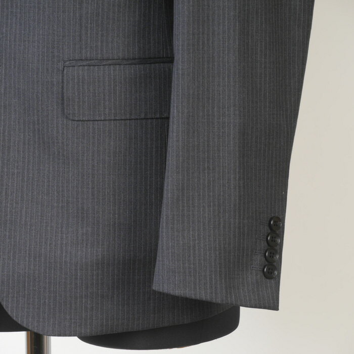 上下洗える スーツウール混 ノータック スリム ビジネススーツ メンズ小さいサイズ【Y3】グレーストライプ 16000 SS7039