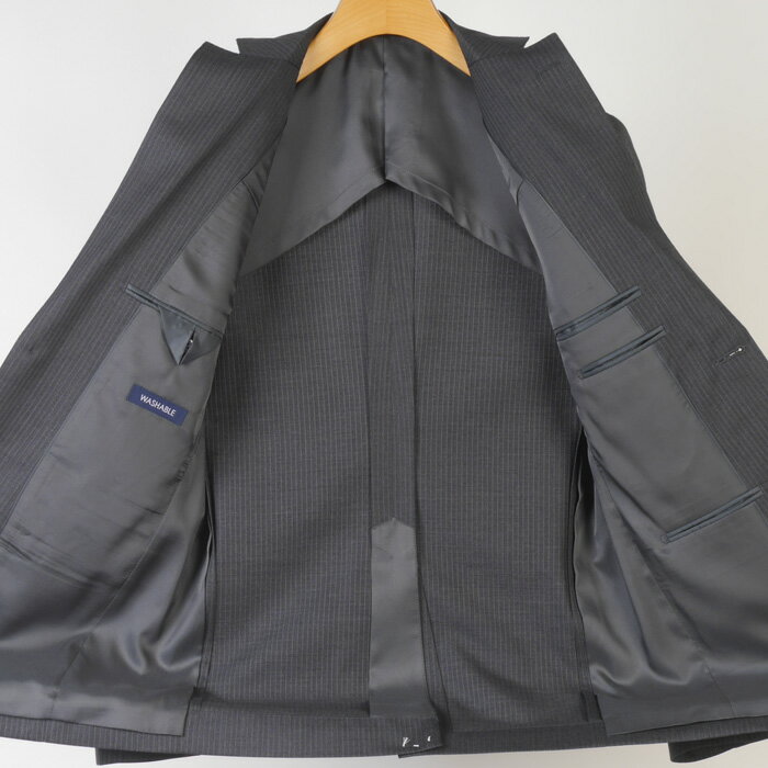 上下洗える スーツウール混 ノータック スリム ビジネススーツ メンズ小さいサイズ【Y3】グレーストライプ 16000 SS7039