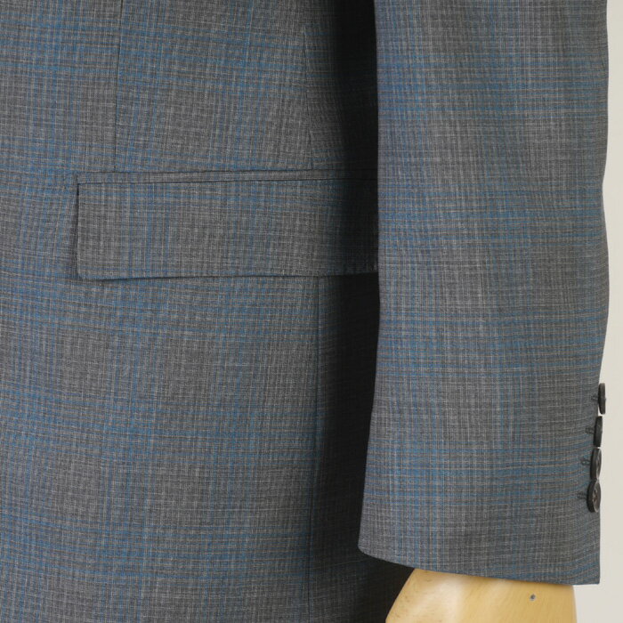 スーツ【LoroPiana】ロロピアーナ「ZELANDER」natural stretchノータック スリム ビジネス スーツ メンズ本水牛釦使用 ターコイズブルーチェック 48000 bi tRS9034