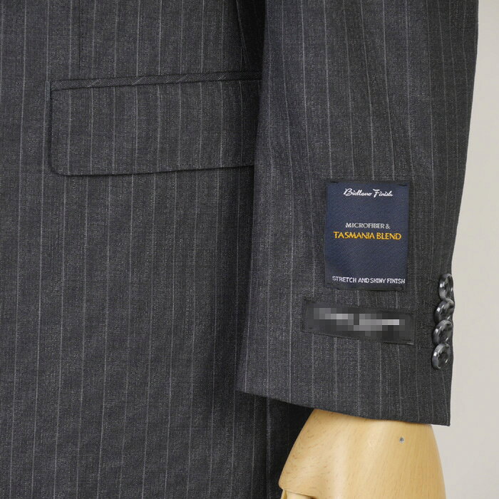スーツ3ピース ウール100％ ノータック スリム ビジネススーツ メンズ【YA6】　Biellano Finish チャコールグレー・ストライプ 13000 bi tGS20005-1