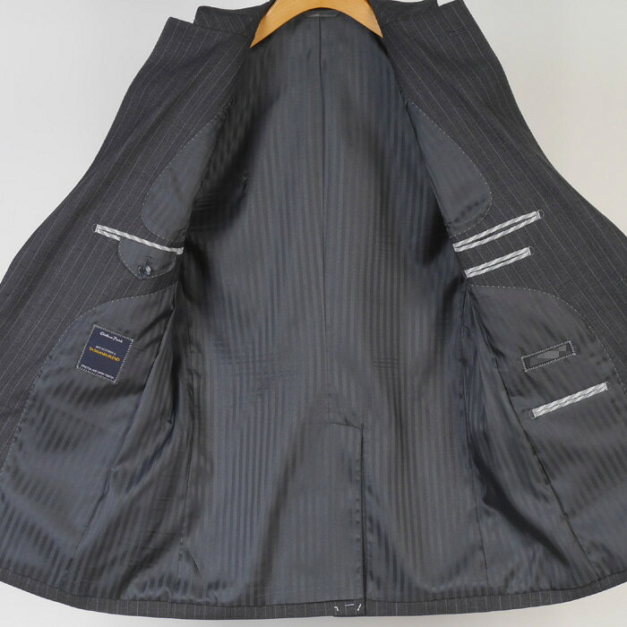 スーツ3ピース ウール100％ ノータック スリム ビジネススーツ メンズ【YA6】　Biellano Finish チャコールグレー・ストライプ 13000 bi tGS20005-1