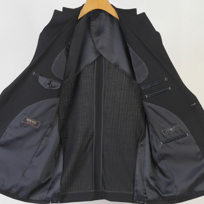 スーツ「NIKKE」ウール100％ 2パンツ ビジネススーツ メンズ 春夏ノータック スリム 黒 ストライプA3 22000 bi tGS50001