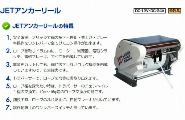 JETアンカーリール　JET3524−12　24V　350W　アンカーウインチ　アンカーリールニッコー機材