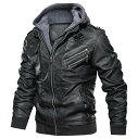 【期間限定最大P5倍+100OFF】レザージャケット メンズ用 革ジャケット バイクジャケット レザーパーカー 長袖 防寒防風 アウターコート PU革ジャン フード付き 防水 フェイクレザー 春秋冬向け