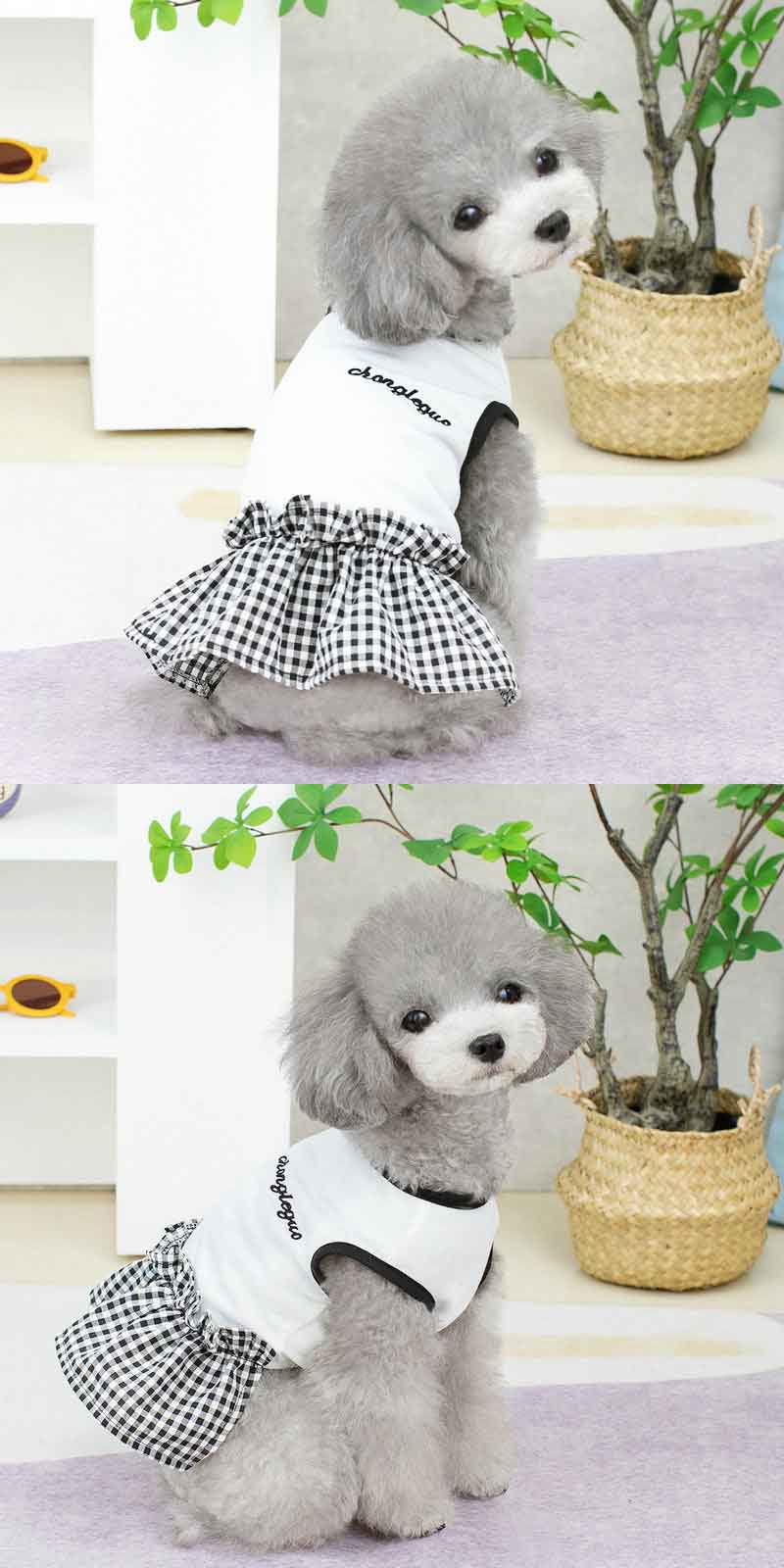 日用雑貨ヤブーショップ楽天市場店のチェック 犬用 秋 春 夏 犬用品 犬ドレス 犬のドレス ペット服 夏の犬服 春の犬服 リボン カジュアルドレス 夏ドレス｜アングル2
