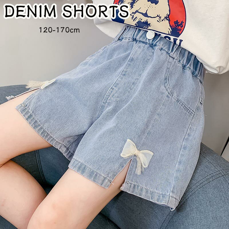 【マラソン最大2000OFF】デニム ショートパンツ キッズ服 リボン付き 子供服 女の子 キュロット 韓国 子供服 デニム短パン ファッション キッズ デニムパンツ ズボン パンツ デニム 子供服 夏着 通学着 普段着 コーデ おしゃれ 中学生 ジュニア