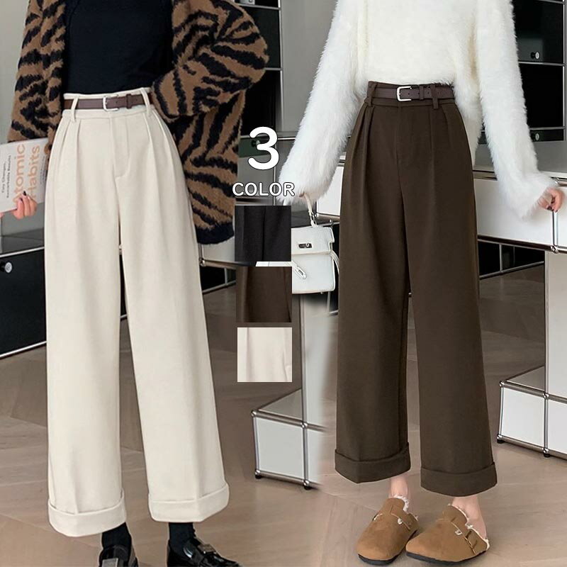 Capri Pants - 【最大2000OFF】厚手パンツ ウール調パンツ 秋冬 秋冬 レディース 9分丈 パンツ ロングパンツ オフィス ビジネスパンツ 通勤OL リクルート 就活 防寒 美脚 フォーマル 卒業式 入学式 卒園式 シンプル