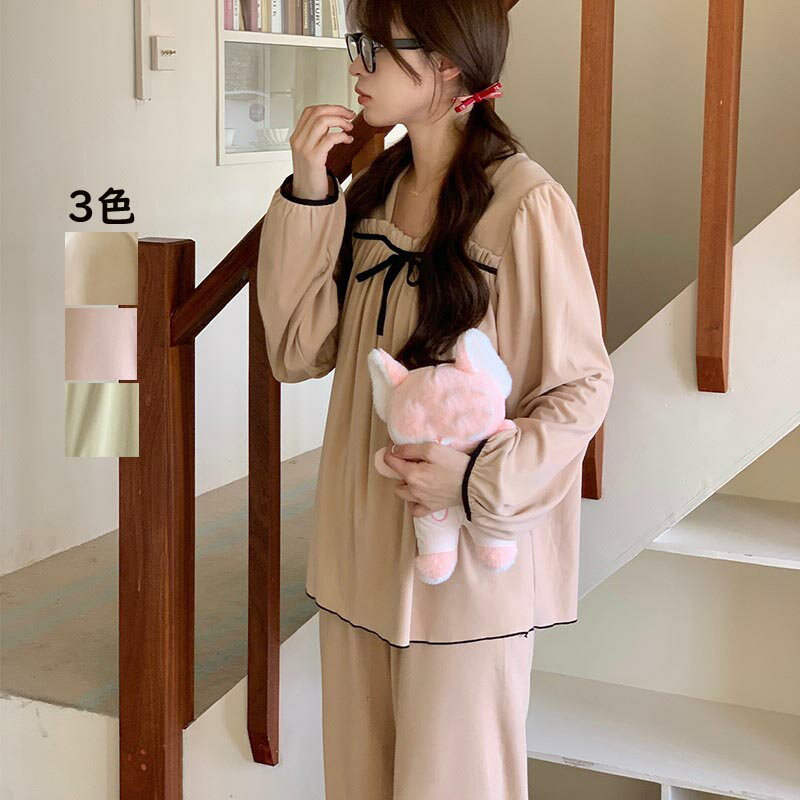 Rakuten - パジャマ レディース 春 長袖 前開き ルームウェア 上下セット 長袖tシャツ 長ズボン 春夏 パジャマ カットソー おしゃれ ゆったり 薄手 やわらか 部屋着 寝巻き ナイトウェア かわいい 暖かい 修学旅行 外出 レディースファッシ