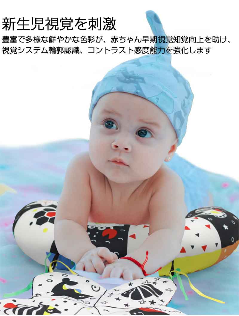 吐き戻し防止 ベビー枕 腹部タイムピロークリンクルマット&歯固め 知育枕 黒と白 ハイコントラスト ベビートイ ミラー付き モンテッソーリ 知覚 這い這うおもちゃ 乳児 新生児 幼児 おなかの時間 おもちゃ 0-6ヶ月の赤ちゃん用 [3]