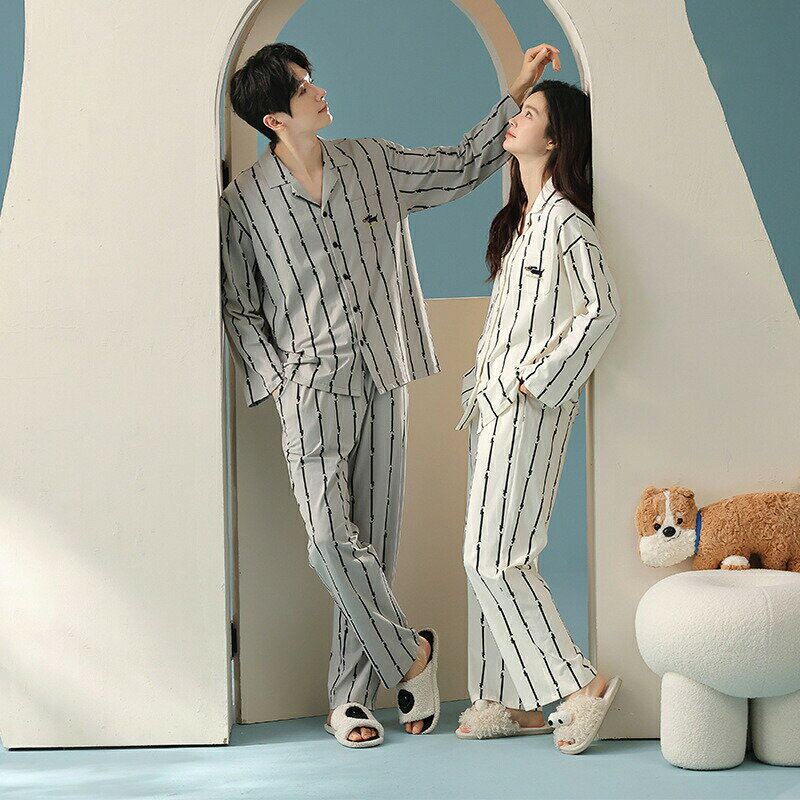 【最大P5】ペア パジャマ 長袖 男女2着 セット 綿100％ セットアップ カップル 抗菌 ストライプ 秋 シンプル 長袖トップス ルームウェア 前開き 冬 コットン ペアパジャマ 結婚祝い プレゼント お祝い おもしろ 春秋 夫婦 ギフト 上下セット
