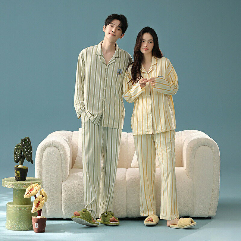【最大P5】ペア パジャマ 長袖 男女2着 セット 綿100％ セットアップ カップル 抗菌 ストライプ 秋 長袖トップス 高級 ルームウェア 前開き 冬 コットン ペアパジャマ 結婚祝い プレゼント お祝い おもしろ 春秋 夫婦 ギフト 上下セット