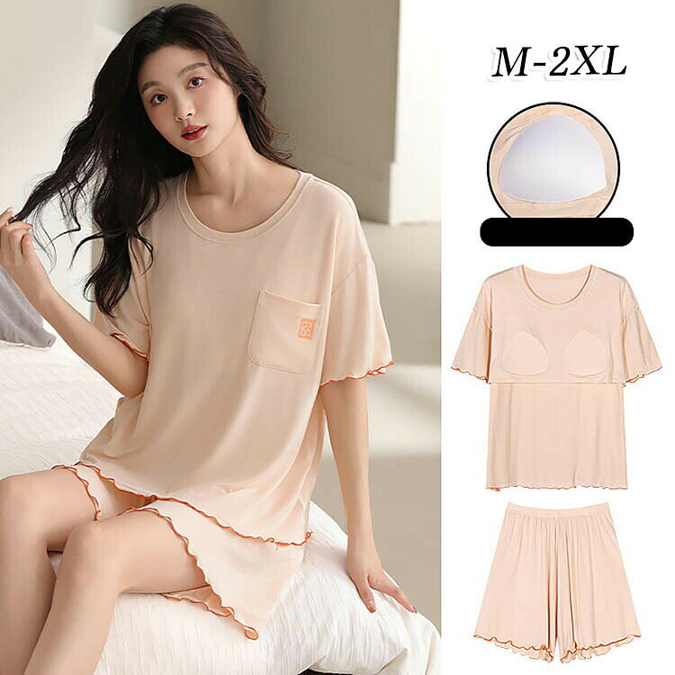 パジャマ レディース ルームウェア 婦人 部屋着 寝間着 春夏 半袖 半ズボン パジャマ上下 パッド付き カップ付き ナイトウェア 寝巻き 女性 大人可愛い ルームウェア 修学旅行 パジャマセットアップ おしゃれ