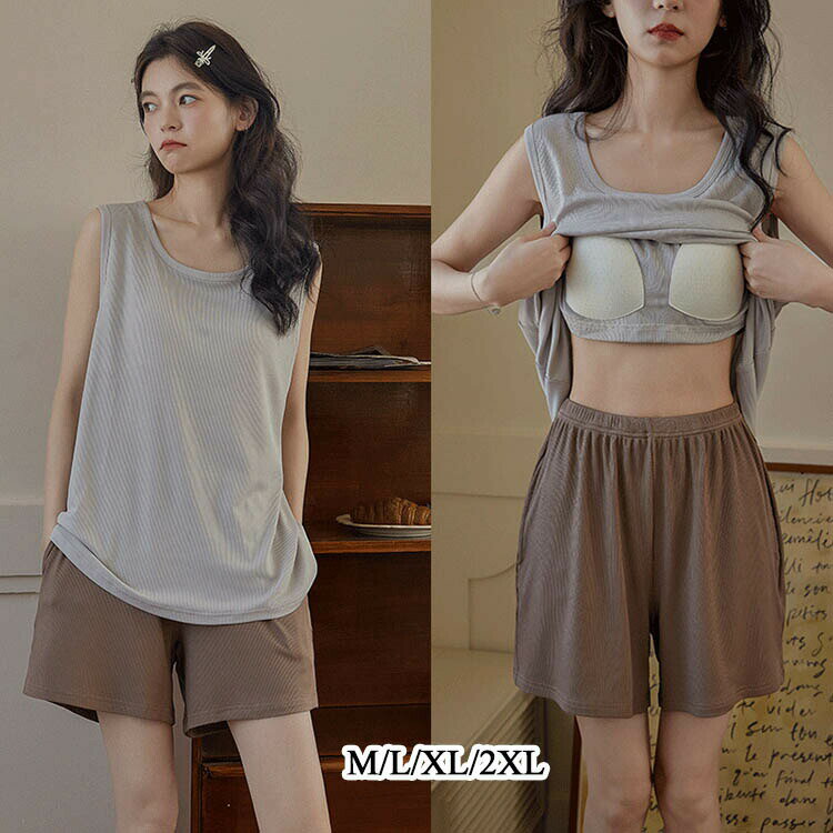 パジャマ レディース ルームウェア 婦人 部屋着 寝間着 春夏 レディースベスト タンクトップ トップス 半ズボン パジャマ上下 パッド付き カップ付き ナイトウェア 寝巻き 女性 大人可愛い ルームウェア 修学旅行 パジャマセットアップ おしゃれ