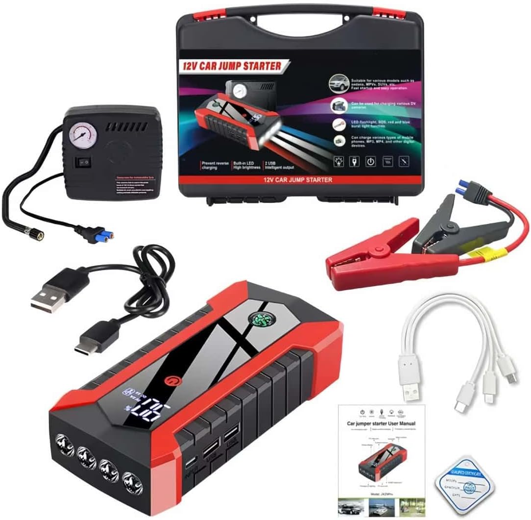 ジャンプスターター 12v 車用 ジャンプスターター 車用 ハイブリッド車対応ジャンプスターター 空気入れ 3-in-1モバイル電源 SOSライト 車用非常電源 大容量 全種類のガソリン 車6L 10.0Lディーゼル 耐食性 LEDライト搭載 非常灯 内蔵式スーパーキャパシタ 非常用電源