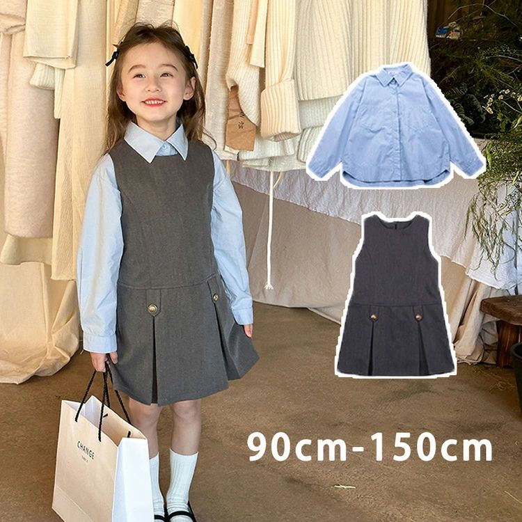 Rakuten - サロペット シャツ キッズ 2点セットアップ 女の子 シャツ おしゃれ プレゼント プリンセス 旅行 韓国子供服 体型カバー おしゃれ ワンピース 90cm-150cm