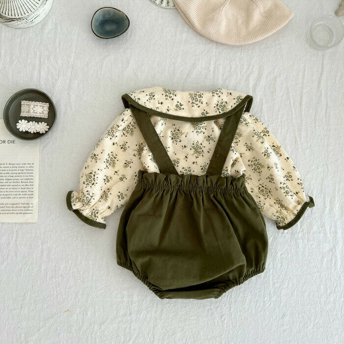 ベビー服 サロペット キッズ ロンパース 赤ちゃん 花柄 長袖 ブラウス トップス ベビー服 子ども 女の子 春 秋 73 80 90 100 新生児 カバーオール 子供服 可愛い 韓国 ベビーファッション 2点セット 上下セット 2