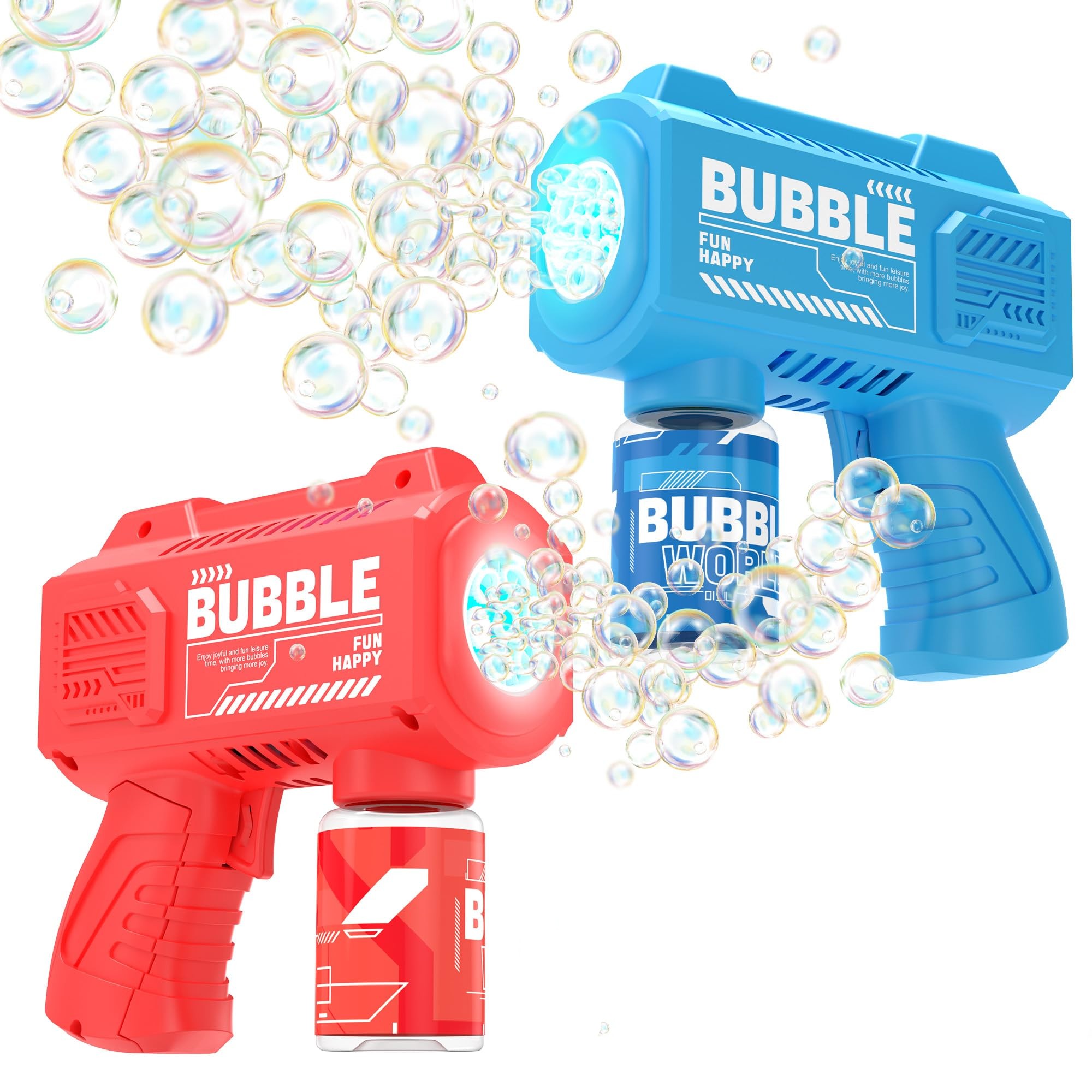 シャボン玉 電動 バブルガン 電池式 自動 360°液漏れ防止 かわいいアヒル 6つ泡穴 長距離発射 大量の泡を発射 1分間に6000個 軽量 握りやすい LEDライト おもちゃ 結婚式 キャンプ 外遊び 誕生日プレゼント 女の子 男の子 （青と赤）