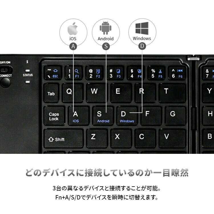Bluetooth キーボード ワイヤレス 折りたたみ 可愛い 持ち運び 二つ折り 軽量 薄型 67キー テンキー無し US配列 iPad ブルートゥース 長時間待機 省エネ 2.4GHz 無線 iOS Android Window Ma 3