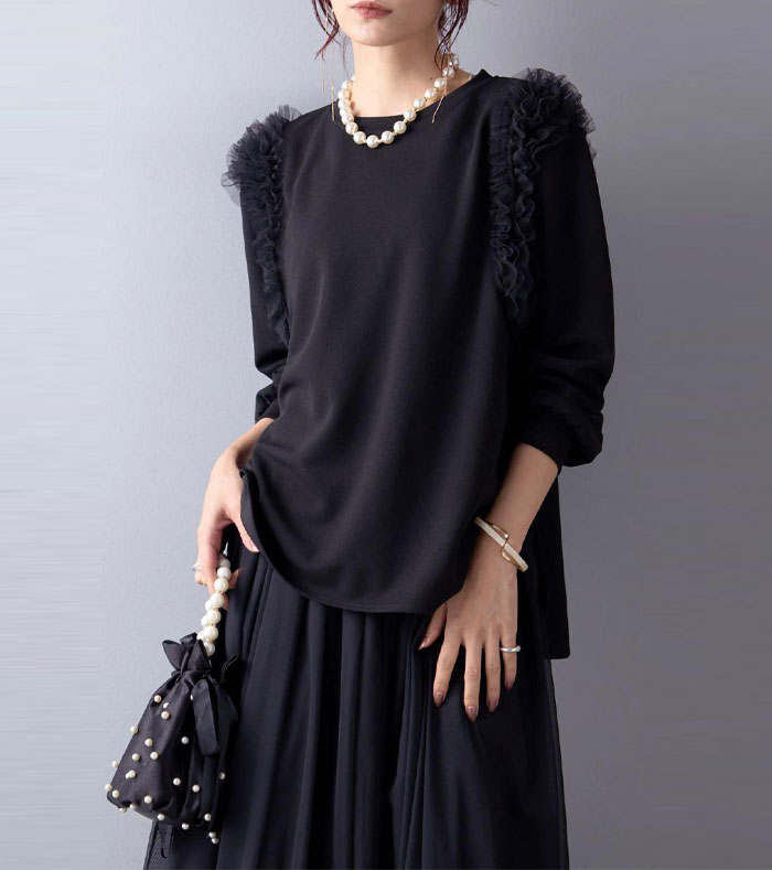 シャツブラウス Tシャツ レディース トップス 春夏 秋冬 フリル飾り 無地 ブラウス シンプル 体型カバー 大人可愛い 長袖 20代 30代 50代 40代 コーデやすい お出かけ お呼ばれ 普段着 日常 送料無料 yaboo-10048768 日用雑貨ヤブーショップ楽天市場店 サンプル画像3